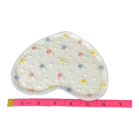 VTG Porcelain Heart TEAPOT & PLATE Tea Set 6.5" Ceramic Flowers White Blue Pink - Picture 9 of 10